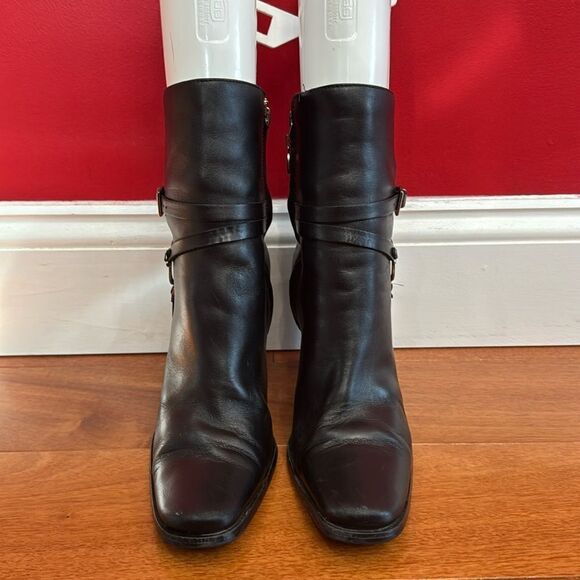 Harley Davidson Women Harness Ring Biker Heel Bootie 84333 Black Leather Sz 7.5 - Picture 2 of 11